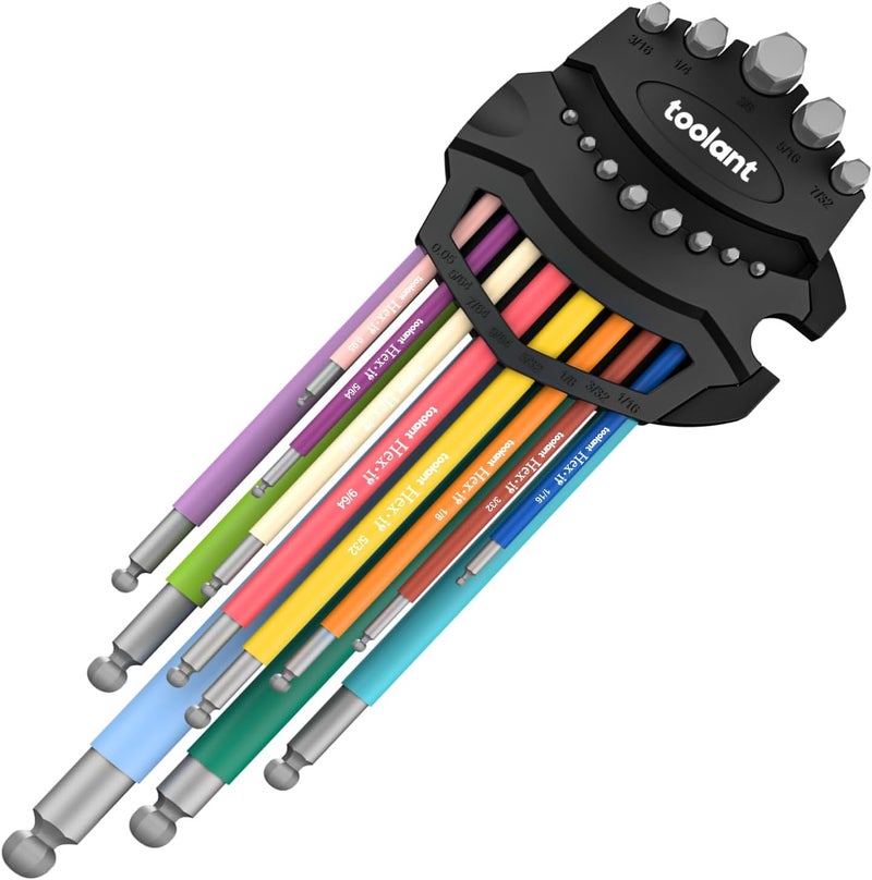 Kraftek Sae Allen Wrenches Sets 13pcs, Extra Long Arm Allen Key Set with Ball End, Crafted Hex Key Set with Color Coded Sleeves, Unique Patented Holder Design for Magnetizing and Demagnetizing - Image 1